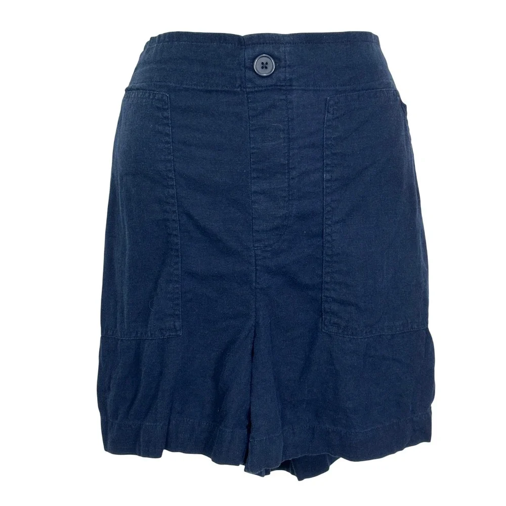 LOFT Outlet Navy Blue Linen Blend Utility Shorts Women Small Elastic Back Pocket